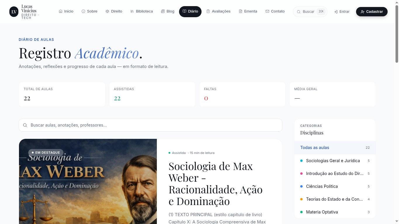 Captura de tela: Diário (visão do aluno)